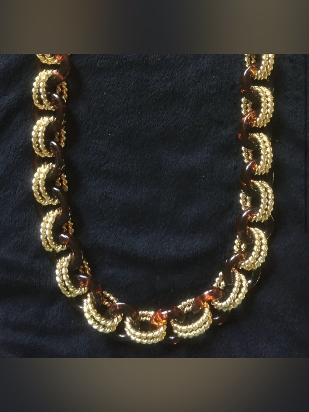 Kenneth Jay Lane Gold and Tortoiseshell Resin Link Necklace